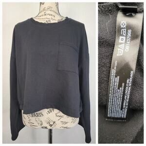 Free People Movement Long Sleeve Crop Pocket Tee SZ Large Black Sunny 1437966